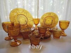 Tiara Indiana Glass Amber Sandwich Plates, Goblets, 6 ounce Cups, 20 piece Set