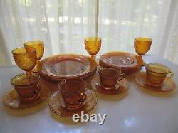 Tiara Indiana Glass Amber Sandwich Plates, Goblets, 6 ounce Cups, 20 piece Set