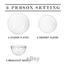 Transparent Glass Dinner Set 18Pc Kitchen Service Dining Plates Bowls Tableware