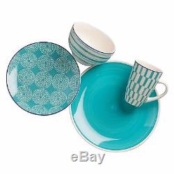 Turquoise 16 Piece Dinnerware Set Serves 4 Dinner Plates Bowls Earthware Home