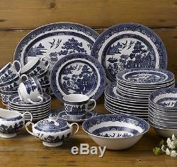 Unique Dinnerware Set 45 Piece Blue Willow Dishes Dinner Plates Service for 8