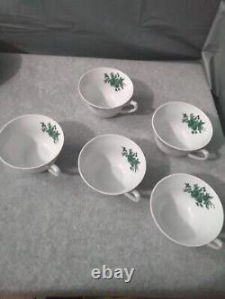 VA Vista Allegre Portugal Green Rose Flower SET Plates Salad Plates Saucers Cups