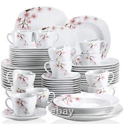 VEWEET ANNIE Dinnerware Set 60Pc White Tableware Plate Bowl Set Service for 12