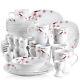Veweet Annie Dinnerware Set White Porcelain Combo Set Pink Floral Plate Bowl Set