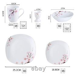 VEWEET ANNIE Dinnerware Set White Porcelain Combo Set Pink Floral Plate Bowl Set