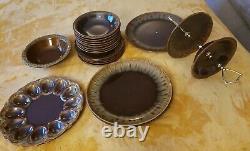VINTAGE 60s 70s MCM 18 Piece Drip Glaze Entertain Stoneware Plate and Bowl Set