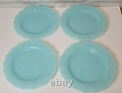 VINTAGE PYREX BLUE DELPHITE PIE CRUST Dinner Plate 9 set of 4 Aqua turquoise