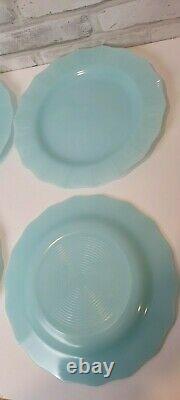 VINTAGE PYREX BLUE DELPHITE PIE CRUST Dinner Plate 9 set of 4 Aqua turquoise