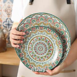 Vancasso Mandala 16-Piece Dinnerware Set Green Round Plates Bowls Mugs Porcelain