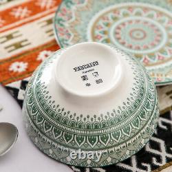 Vancasso Mandala 16-Piece Dinnerware Set Green Round Plates Bowls Mugs Porcelain