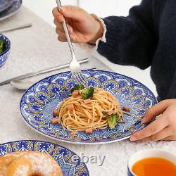 Vancasso Mandala Dinnerware Set 16-Piece Blue Porcelain Plates Bowls Mugs Round