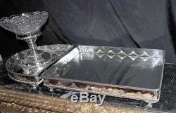 Victorian Silver Plate Centre Piece Epergne Glass Dish Dinner Set
