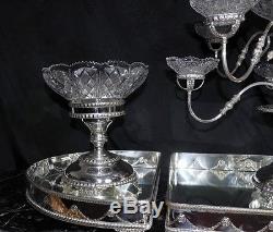 Victorian Silver Plate Centre Piece Epergne Glass Dish Dinner Set