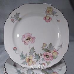 Vintage 1940's Pink Yellow Peonies Flowers Square Dinner Plates 10.5 Set Of 7