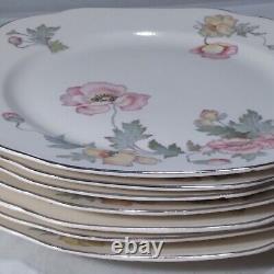 Vintage 1940's Pink Yellow Peonies Flowers Square Dinner Plates 10.5 Set Of 7