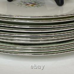 Vintage 1980s Wedgwood Agincourt Green Bone China Dinner Plates Set of 11