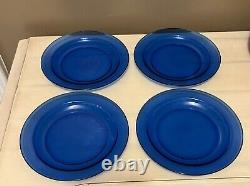 Vintage ARCOROC Glass France Cobalt Blue Set of 8 Dinner, Salad Plates + Bowls