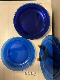 Vintage ARCOROC Glass France Cobalt Blue Set of 8 Dinner, Salad Plates + Bowls