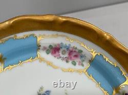 Vintage Antique Bavarian Porcelain Set of 11 Plates Blue Gold Floral Decoration
