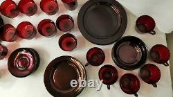 Vintage Arcoroc France Ruby Red Glass Dishes Dinner Set 61 Piece Plates Bowl Cup