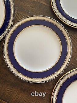 Vintage Copelands China Cobalt Dinner Plates Beaded Gold Scrolls Set Of 4