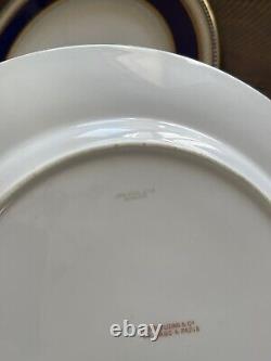 Vintage Copelands China Cobalt Dinner Plates Beaded Gold Scrolls Set Of 4