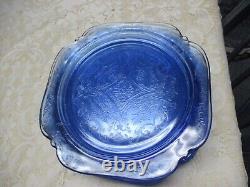 Vintage Federal Madrid Blue Depression Glass Dinner Plate Set 8 Square 10-3/8