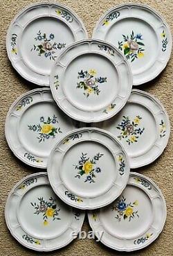 Vintage French Motton De Gien Faience Hand-painted Dinner Plates-set 8