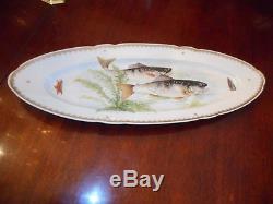Vintage Hand Painted France Fish Designs Set 12 Dinner Plates & 24 Long Platter