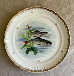 Vintage Hand Painted LIMOGES France FISH PLATES Set of 3 Dinner Plates 9
