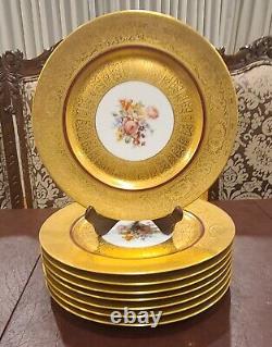 Vintage Hutschenreuther H & C Selb Bavaria Gold Flower 10 7/8 in Plates Set Of 8