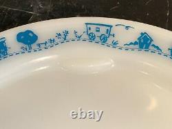 Vintage Pyrex Blue Train Children's Dinner Set Divided Plate, Cup and Bowl