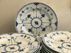 Vintage Royal Copenhagen Blue Fluted Half Lace #571 Dinner Plates Set of 12