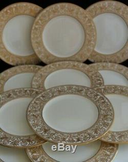 Vintage Set 12 Wedgwood China Florentine Gold W4219 Dinner Plates