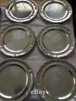 Vintage Set Of 6 English Sterling Silver Dinner Plates / Chargers No Monograms