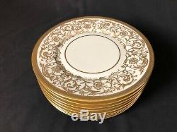 Vintage Set Of 8 Czech 10&3/4 Dinner Plates Gold Encrusted & Gold Rim Designs