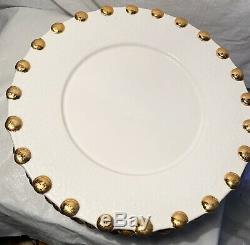Vintage Set Of 8 Vietri Italy White/gold Dinner Italian Pottery Plates 12