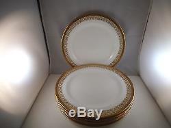 Vintage Set of 6 Royal Cauldon England Dinner Plates Gold Encrusted Rim Flower B