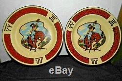 Vintage Set of 8 Cowboy Western Enamelware Tinware Roundup Ranch Dinner Plates