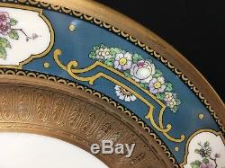 Vintage Set of 8 Rosenthal Ivory Large 11 Dinner Plates Green Rim Gold Band