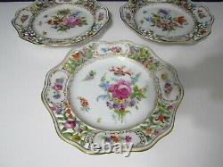 Vtg Dresden Hand Painted Floral Reticulated Plate 8 5/8 Set of 3 Bavaria LOVELY
