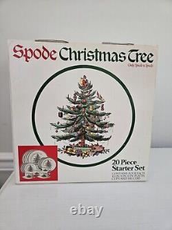 Vtg Spode England Christmas Tree 20 Piece Starter Set Plates Cups Saucers NIB