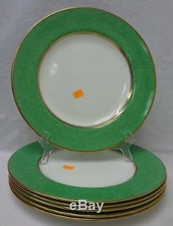 WEDGWOOD china W1158 GREEN RIM pattern DINNER PLATE set of Six (6) 10-5/8