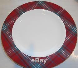 WILLIAMS SONOMA CHRISTMAS RED TARTAN CHARGERS Set OF 4 -12 1/4 DIAM. DINNER PLATE