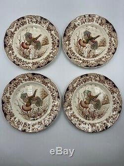 WINDSOR WARE WILD TURKEYS set of four 10.5 in. DINNER PLATES HAND PAINTED DISHES