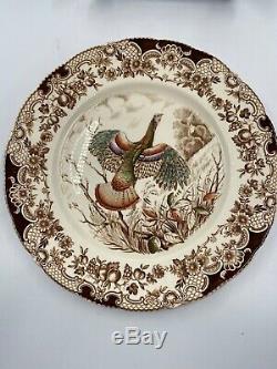 WINDSOR WARE WILD TURKEYS set of four 10.5 in. DINNER PLATES HAND PAINTED DISHES