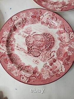 WOOD BURSLEM England Plates WOOTURP Turkey Pink by Wood & Sons Flowers 8 Set