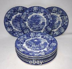 WOOD & SONS china ENGLISH SCENERY Blue pattern Set of 12 Dinner Plates 10-1/8