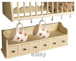 Wall Mounted Wooden Kitchen Dinner Plate Rack Spice Drawers Set Storage
