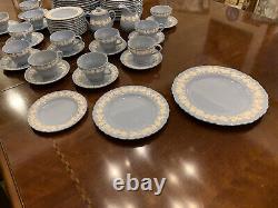 Wedgewood Embossed Blue Queens Ware Set Service For 12